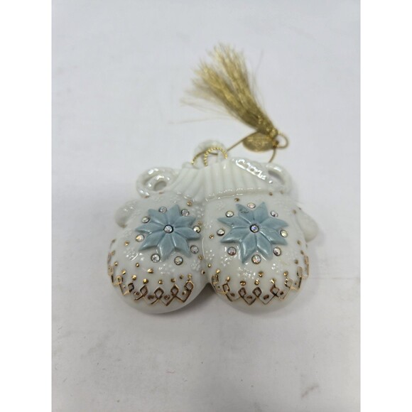 VINTAGE LENOX CHRISTMAS ORNAMENT BUNDLE ANGEL SNOWFLAKE MITTENS PORCELAIN GOLD - Picture 3 of 14